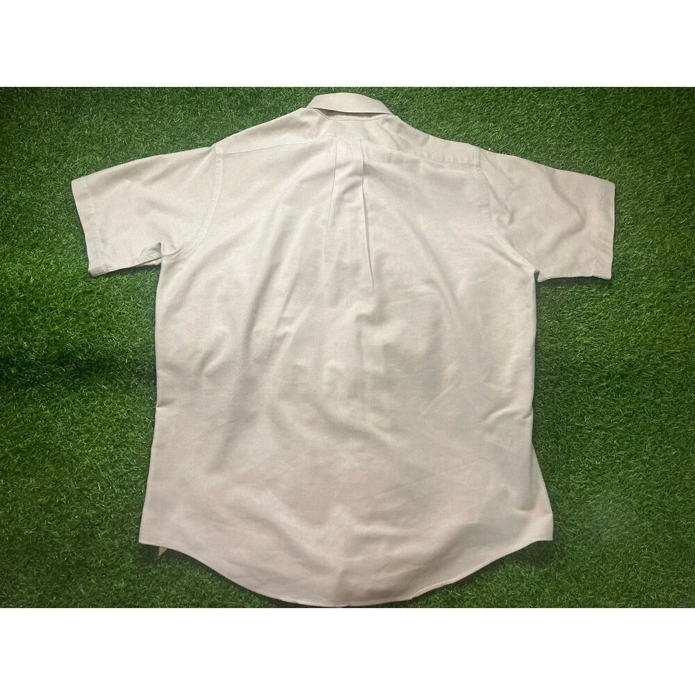 Vintage L.L. Bean Men's Oxford Cloth Beige Short Sleeve Button down 16.5 - Picture 3 of 4
